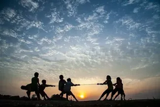 Kids playing tug-of-war